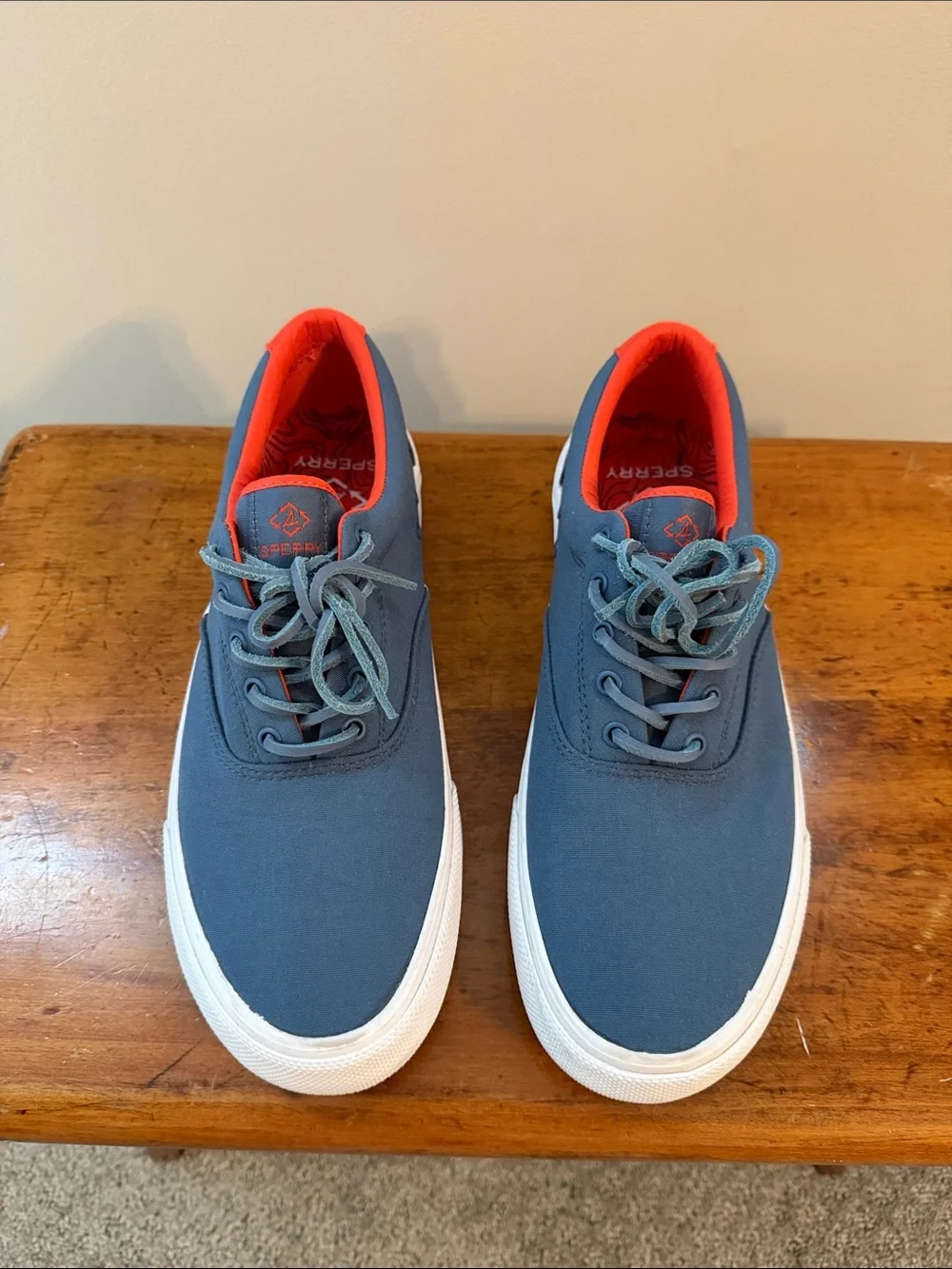 Sperry Blue Canvas Sneakers with White Sole and Red Lining